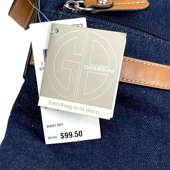 NWT Giani Bernini Denim and Leather Bag in British Tan - Picture 3 of 6